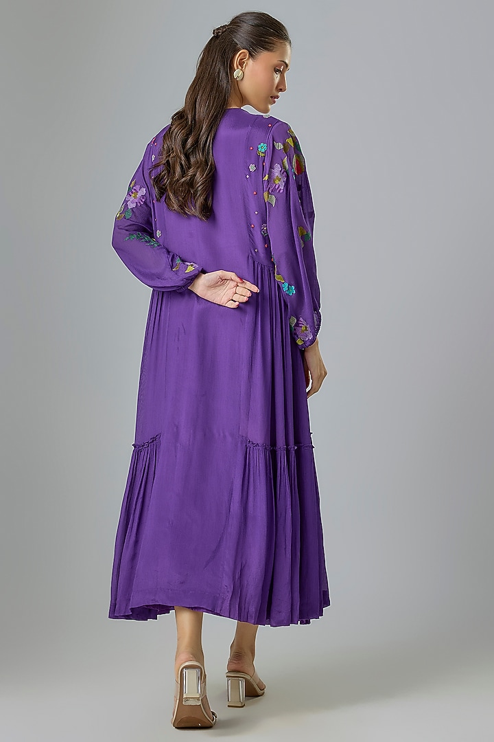 Purple Crepe Chiffon Embroidered Cocktail Dress by Half Full Curve at Pernia's Pop Up Shop
