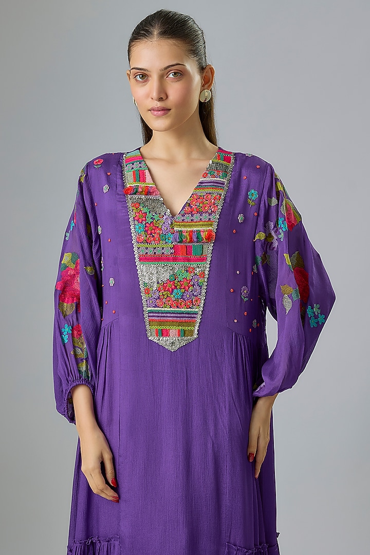 Purple Crepe Chiffon Embroidered Cocktail Dress by Half Full Curve at Pernia's Pop Up Shop