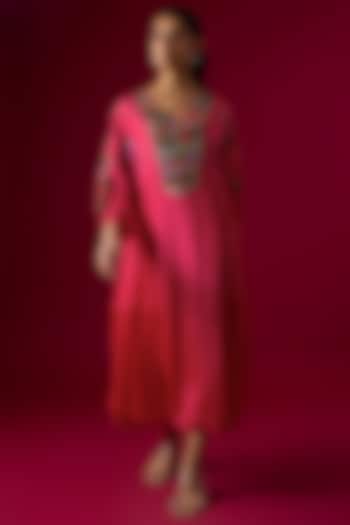 Pink Crepe Chiffon Embroidered Paneled Cocktail Dress by Half Full Curve at Pernia's Pop Up Shop