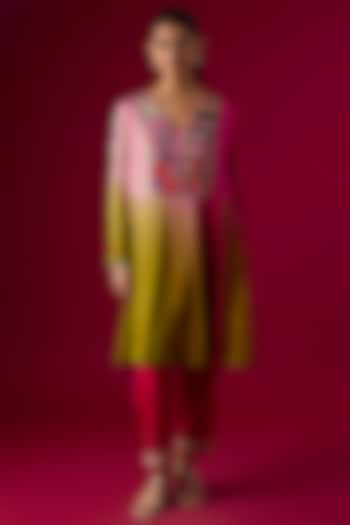 Multi-Colored Crepe Chiffon Embroidered Kurta Set by Half Full Curve at Pernia's Pop Up Shop