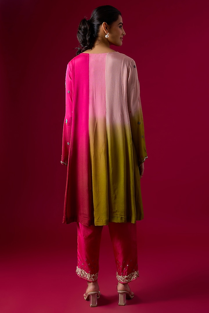 Multi-Colored Crepe Chiffon Embroidered Kurta Set by Half Full Curve at Pernia's Pop Up Shop
