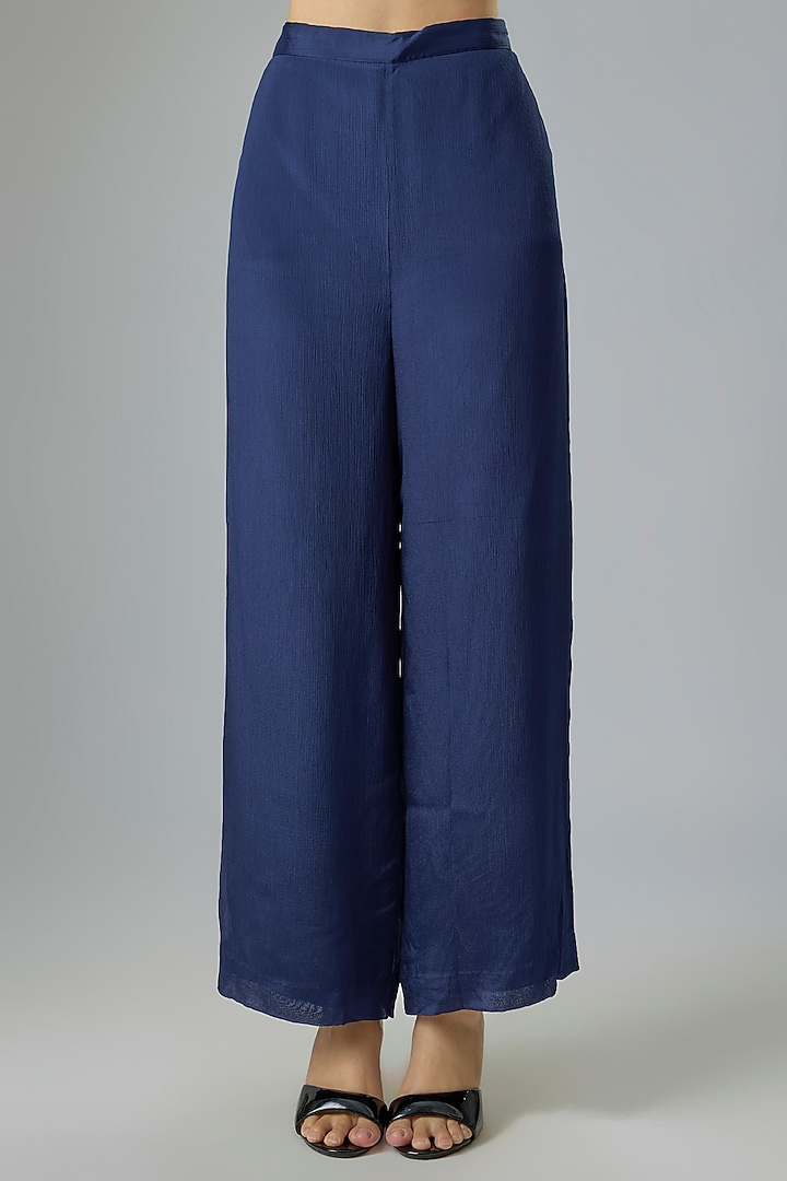 Blue Crepe Chiffon Embroidered Co-Ord Set by Half Full Curve at Pernia's Pop Up Shop