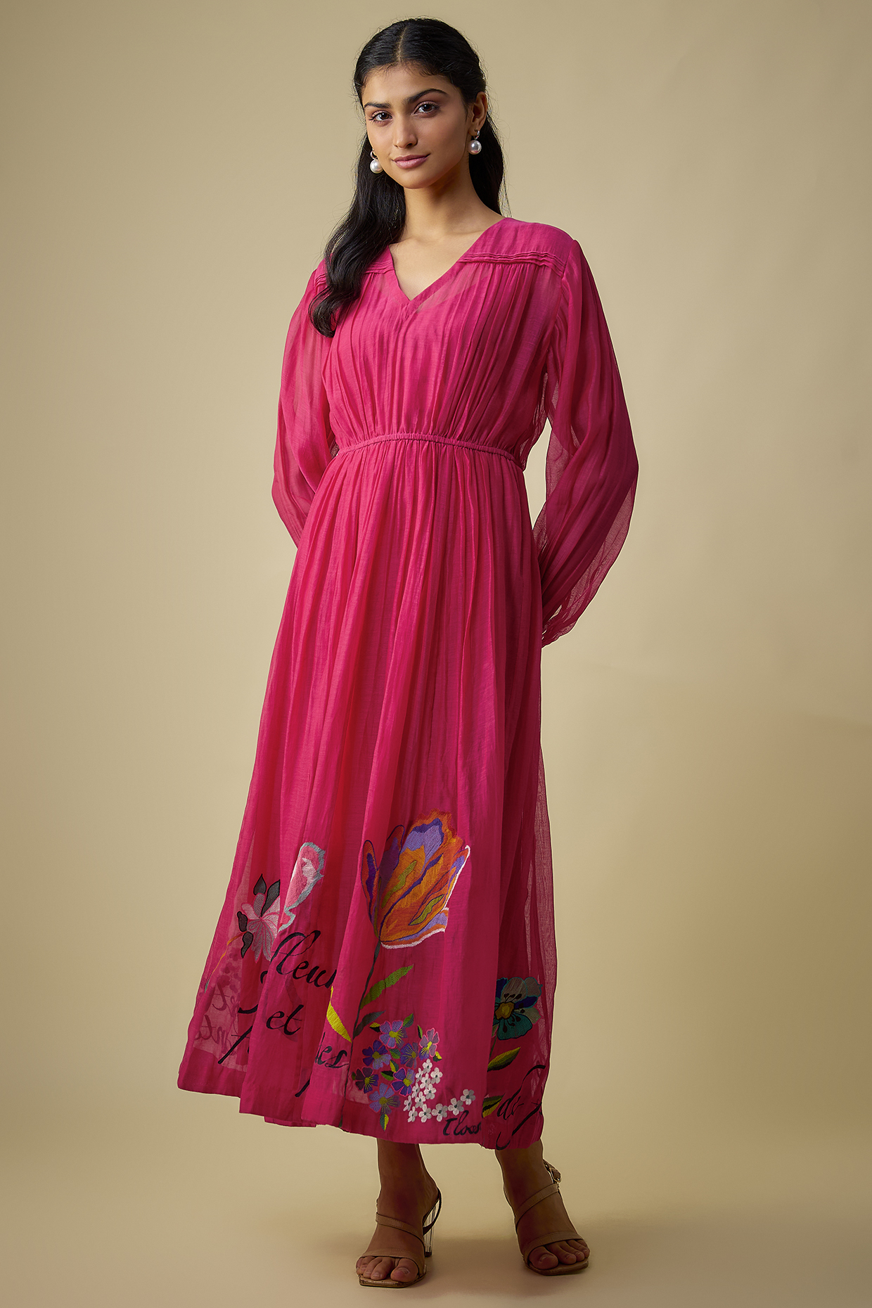 Pink Fine Chanderi Embroidered Vacation Dress With Inner by Half Full Curve at Pernia's Pop Up Shop