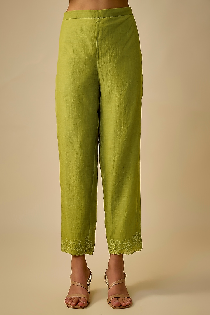 Green Fine Chanderi Floral Embroidered Co-Ord Set by Half Full Curve at Pernia's Pop Up Shop