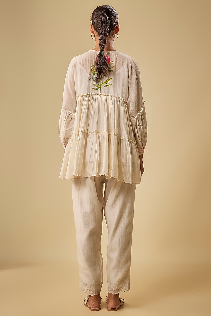Ivory Fine Chanderi Hand Embroidered Co-Ord Set by Half Full Curve at Pernia's Pop Up Shop