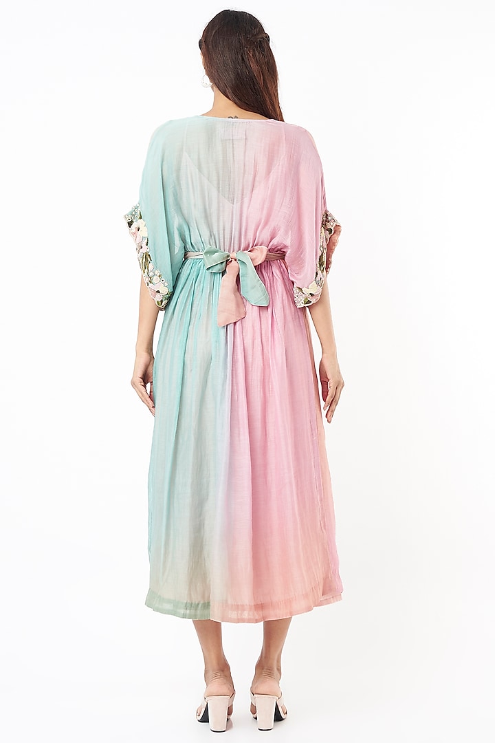 Blush Pink Floral Embroidered Midi Vacation Dress by Half Full Curve at Pernia's Pop Up Shop