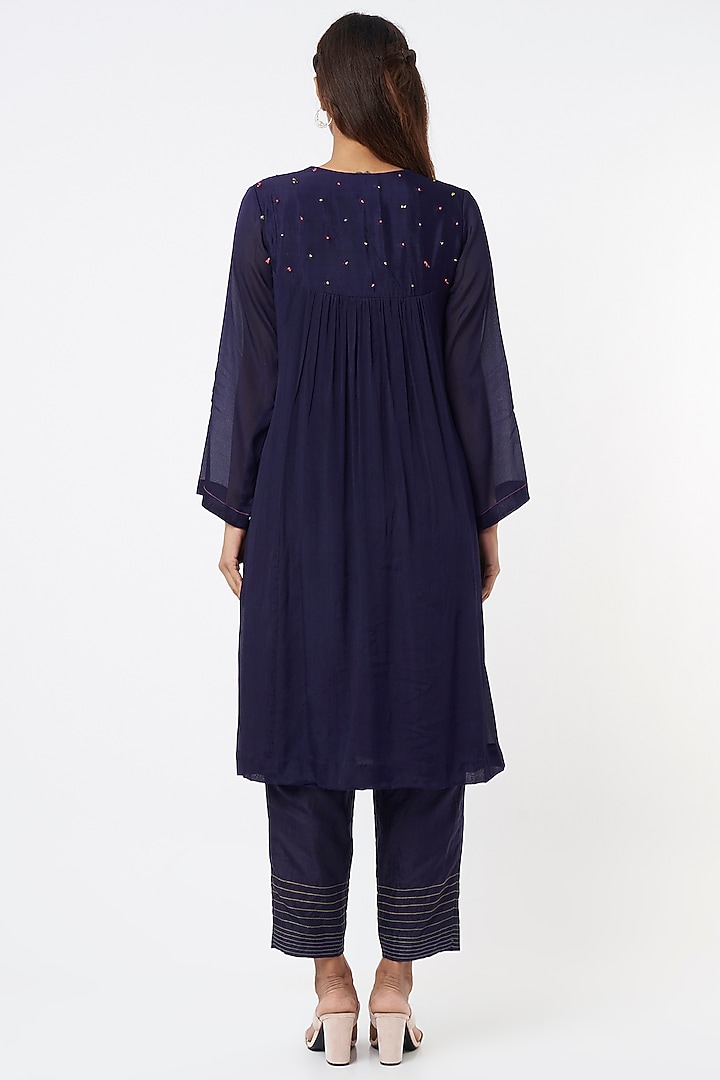 Dark Blue Embroidered Kurta Set by Half Full Curve at Pernia's Pop Up Shop
