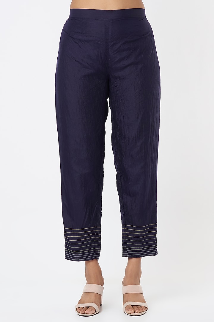 Dark Blue Embroidered Kurta Set by Half Full Curve at Pernia's Pop Up Shop
