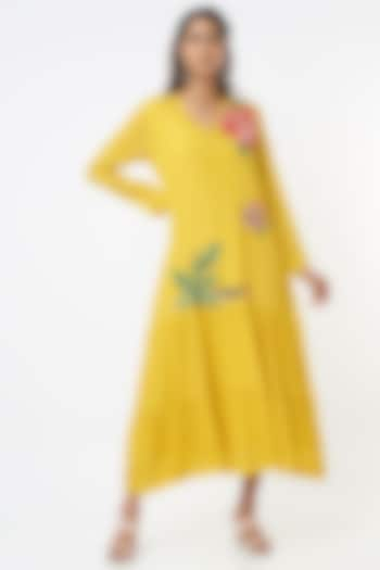 Yellow Floral Flapper Midi Dress by Half Full Curve at Pernia's Pop Up Shop