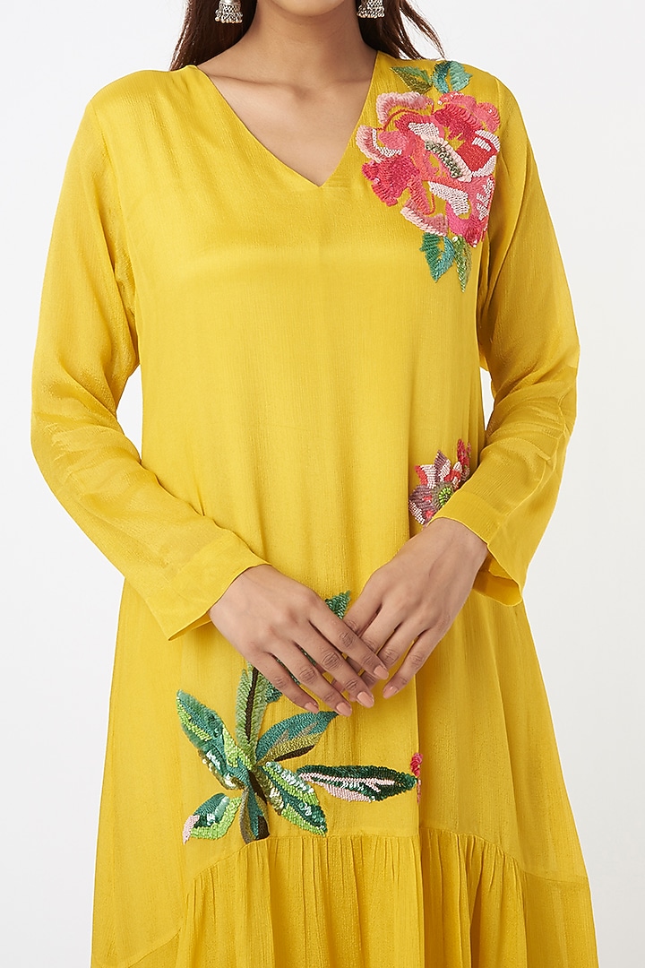 Yellow Floral Flapper Midi Vacation Dress by Half Full Curve at Pernia's Pop Up Shop
