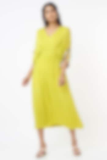 Lime Yellow Embroidered Midi Dress by Half Full Curve at Pernia's Pop Up Shop