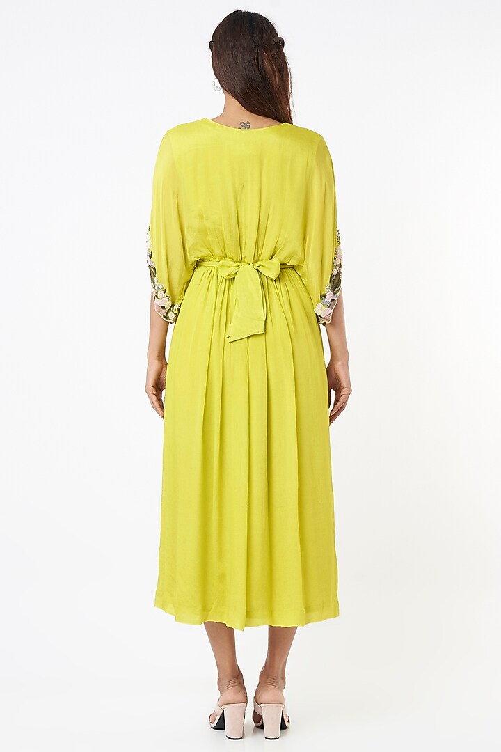 Lime Yellow Embroidered Midi Vacation Dress by Half Full Curve at Pernia's Pop Up Shop
