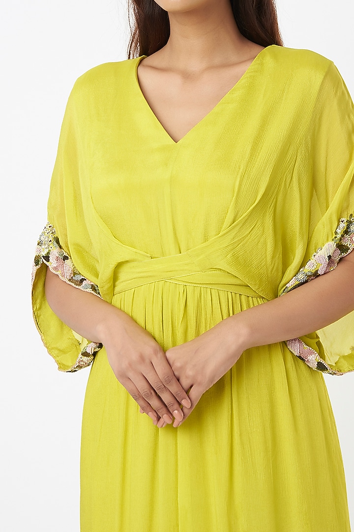 Lime Yellow Embroidered Midi Vacation Dress by Half Full Curve at Pernia's Pop Up Shop