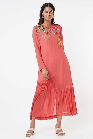 Pink Embroidered Flapper Dress by Half Full Curve