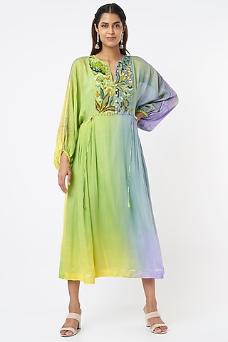 Multi-Colored Floral Embroidered Dress by Half Full Curve