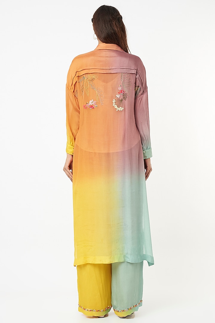 Multi-Colored Chiffon Crepe Kurta Set by Half Full Curve at Pernia's Pop Up Shop