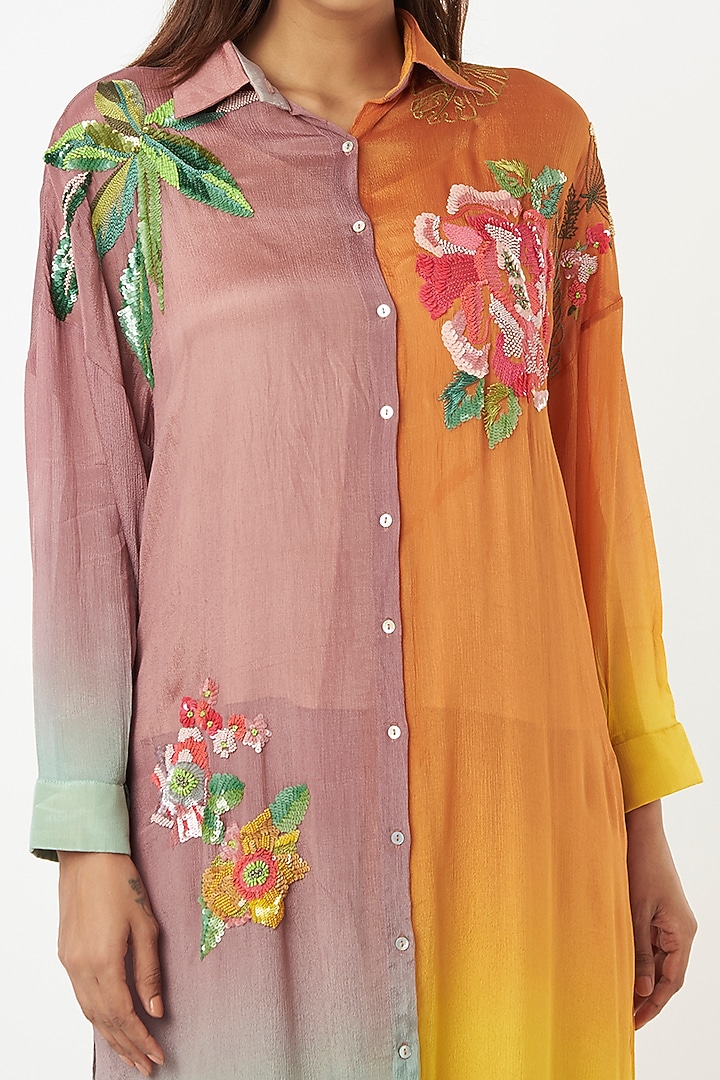 Multi-Colored Chiffon Crepe Kurta Set by Half Full Curve at Pernia's Pop Up Shop