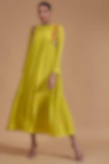 Yellow Crepe Chiffon Embroidered Dress by Half Full Curve at Pernia's Pop Up Shop