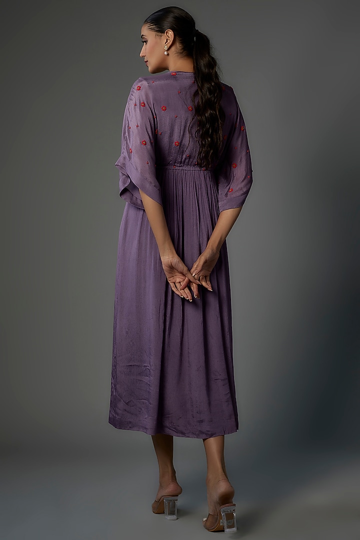 Purple Crepe Chiffon Embroidered Vacation Dress by Half Full Curve at Pernia's Pop Up Shop