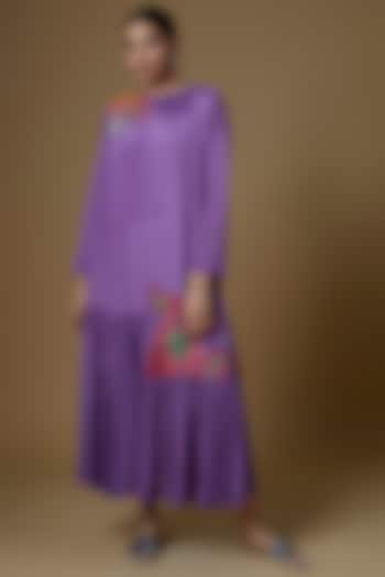 Lilac Crepe Chiffon Hand Embroidered Vacation Dress by Half Full Curve at Pernia's Pop Up Shop