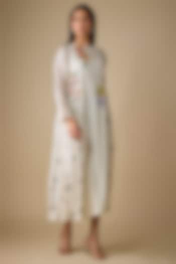 Ivory Fine Chanderi Embroidered Vacation Dress by Half Full Curve at Pernia's Pop Up Shop
