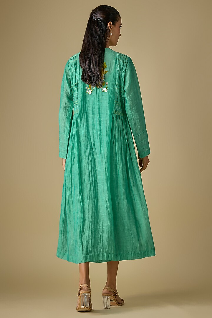 Blue Fine Chanderi Embroidered Jacket Set by Half Full Curve at Pernia's Pop Up Shop