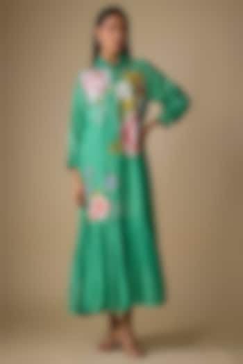 Blue Fine Chanderi Embroidered Vacation Dress by Half Full Curve at Pernia's Pop Up Shop