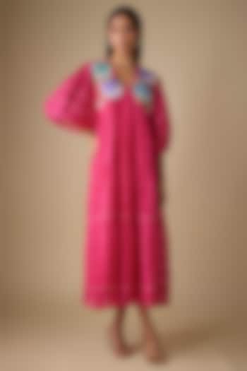 Pink Fine Chanderi Embroidered Vacation Dress by Half Full Curve at Pernia's Pop Up Shop