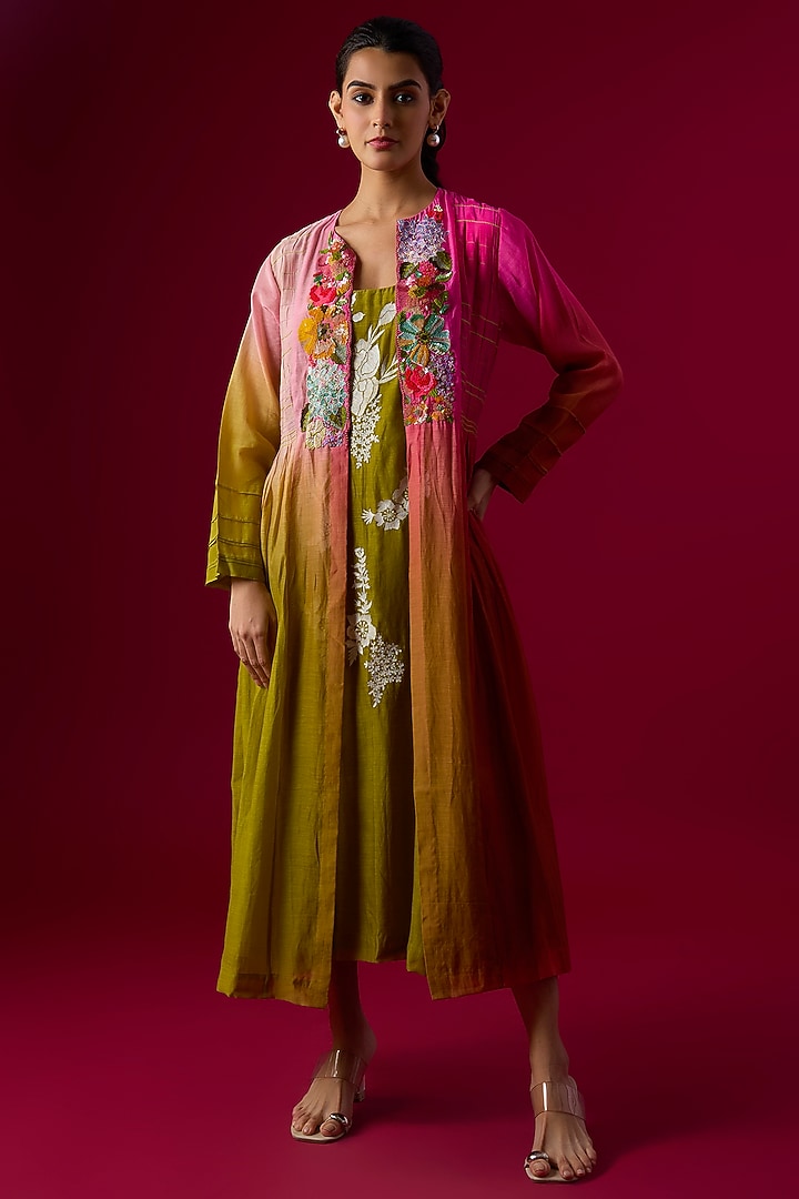 Multi-Colored Fine Chanderi Embroidered Jacket by Half Full Curve at Pernia's Pop Up Shop