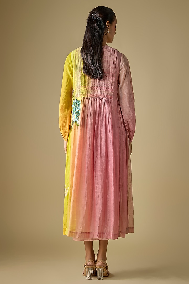 Multi-Colored Fine Chanderi Embroidered Cocktail Dress by Half Full Curve at Pernia's Pop Up Shop