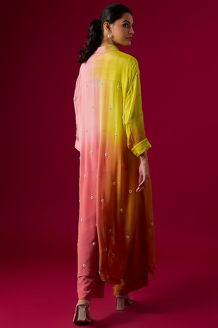 Multi-Colored Crepe Chiffon Embroidered Kurta Set by Half Full Curve at Pernia's Pop Up Shop