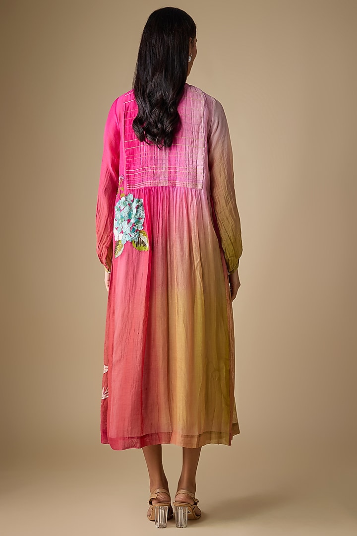 Multi-Colored Fine Chanderi Embroidered Cocktail Dress by Half Full Curve at Pernia's Pop Up Shop