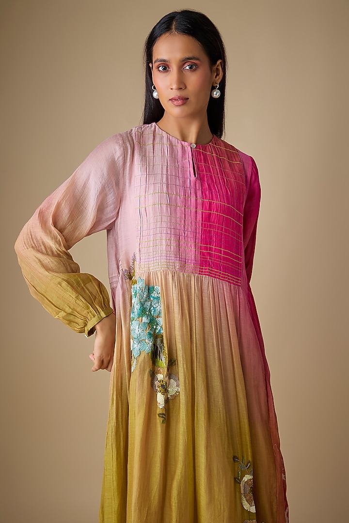 Multi-Colored Fine Chanderi Embroidered Cocktail Dress by Half Full Curve at Pernia's Pop Up Shop