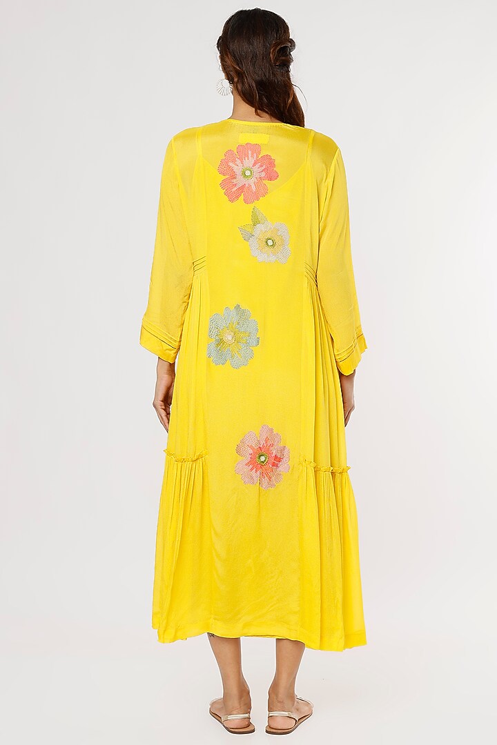 Yellow Crepe Chiffon Midi Vacation Dress by Half Full Curve at Pernia's Pop Up Shop