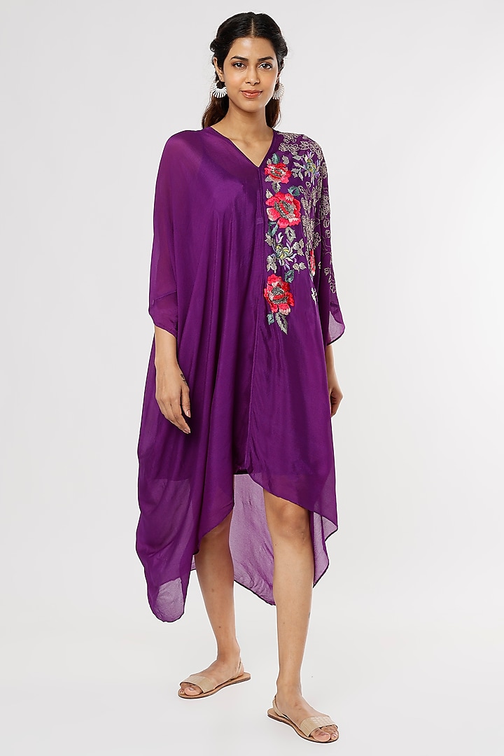 Purple Embroidered Kaftan by Half Full Curve