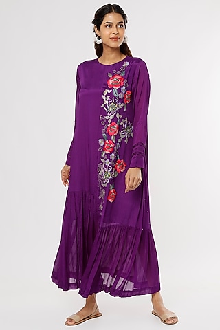 Plum Crepe Chiffon Midi Dress by Half Full Curve