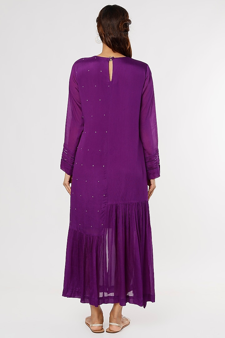 Plum Crepe Chiffon Midi Vacation Dress by Half Full Curve at Pernia's Pop Up Shop