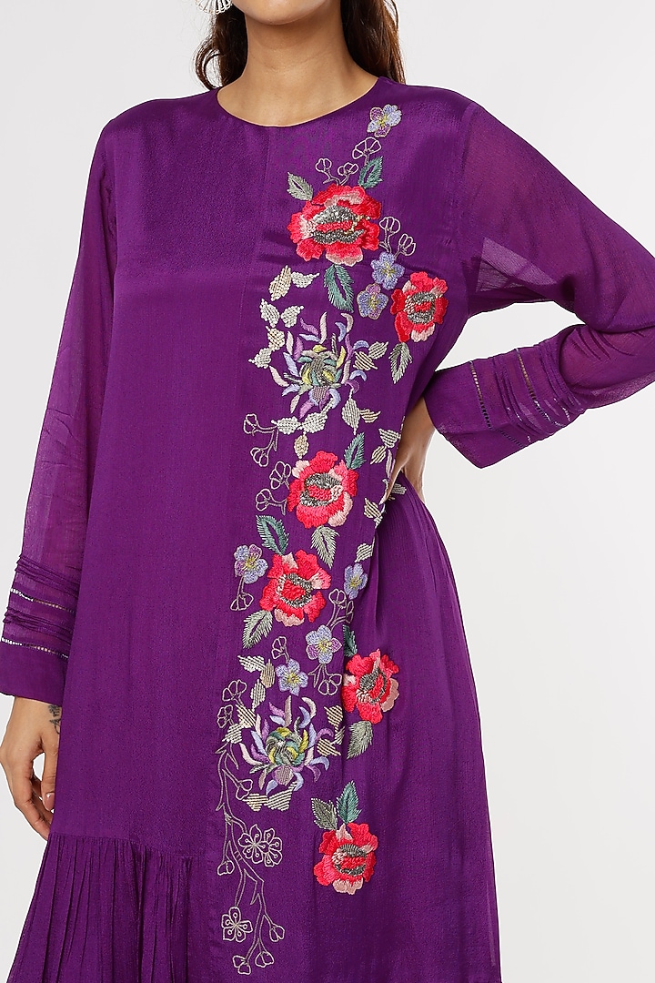 Plum Crepe Chiffon Midi Vacation Dress by Half Full Curve at Pernia's Pop Up Shop