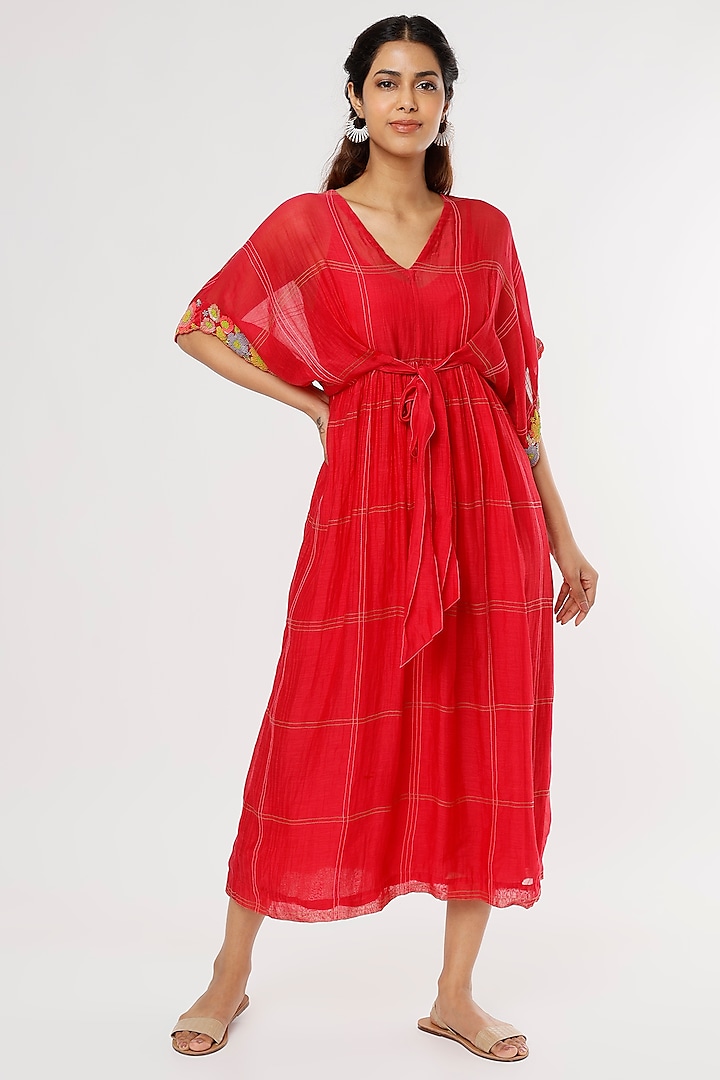 Red Printed Kaftan by Half Full Curve