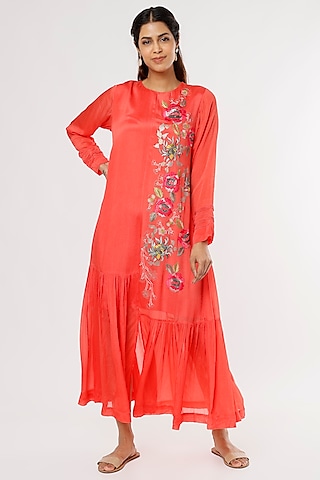Orange Crepe Chiffon Flapper Dress by Half Full Curve