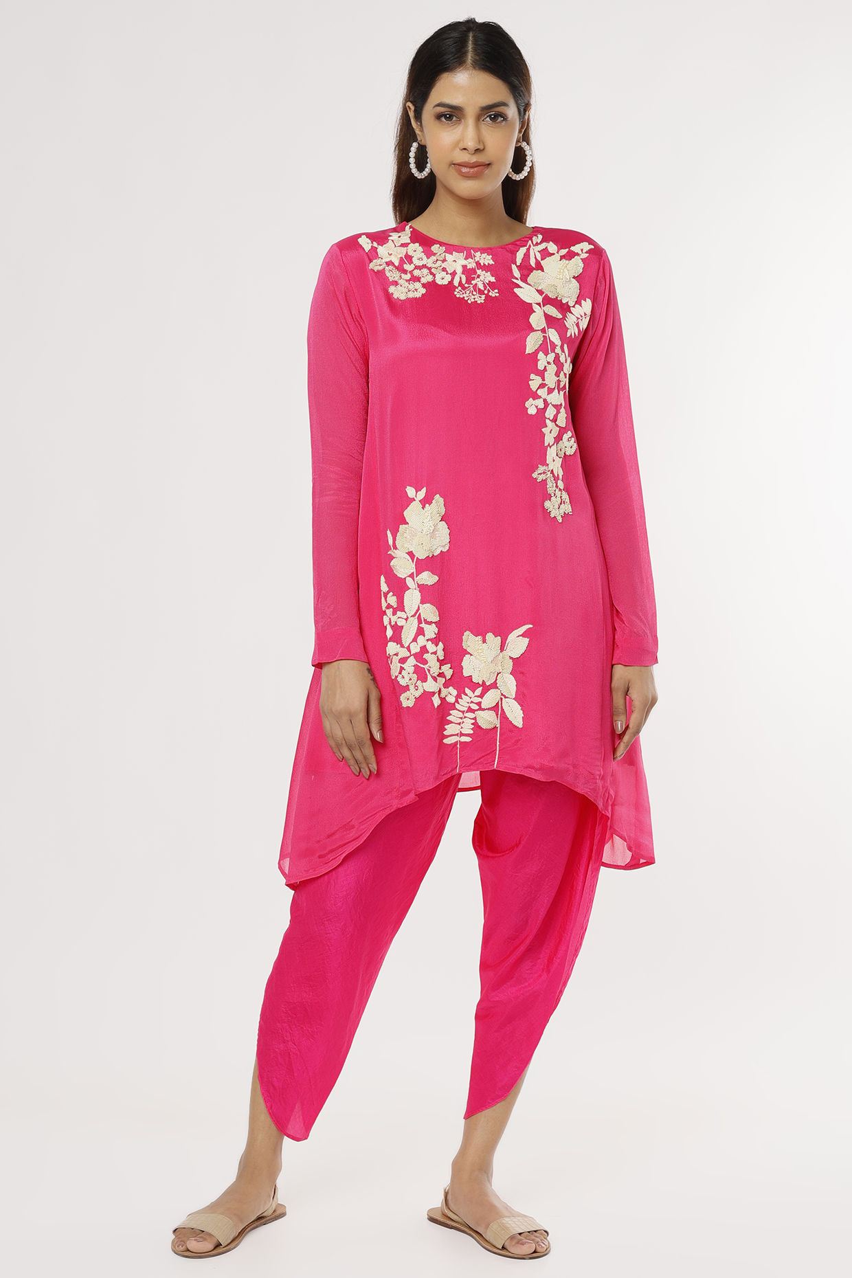 Bright Pink Embroidered Kurta Set by Half Full Curve at Pernia's Pop Up Shop