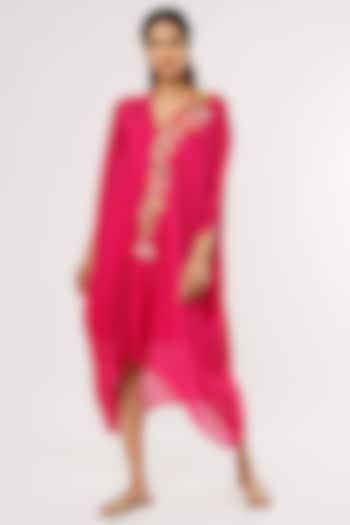 Fuchsia Floral Embroidered Kaftan by Half Full Curve at Pernia's Pop Up Shop