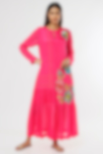 Bright Pink Crepe Chiffon Midi Vacation Dress by Half Full Curve at Pernia's Pop Up Shop