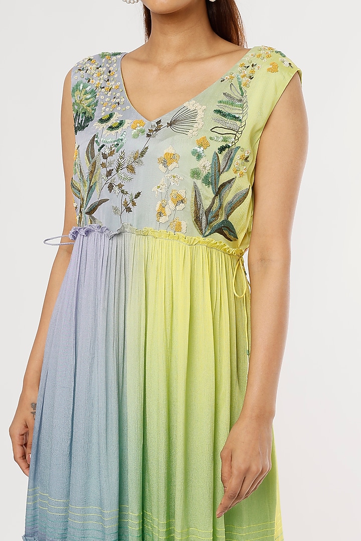 Blue & Yellow Crepe Chiffon Maxi Vacation Dress by Half Full Curve at Pernia's Pop Up Shop