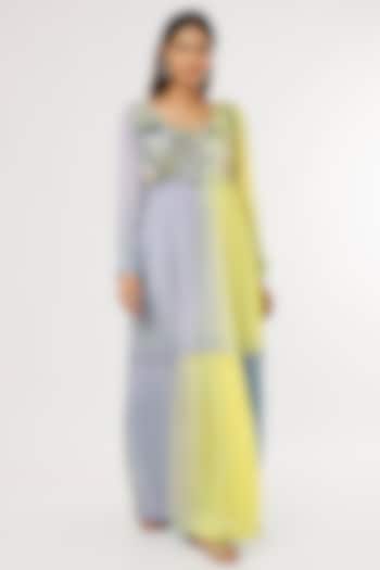 Blue & Yellow Crepe Chiffon Flapper Vacation Dress by Half Full Curve at Pernia's Pop Up Shop