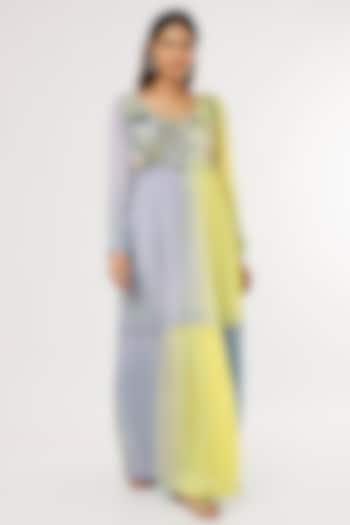 Blue & Yellow Crepe Chiffon Flapper Dress by Half Full Curve