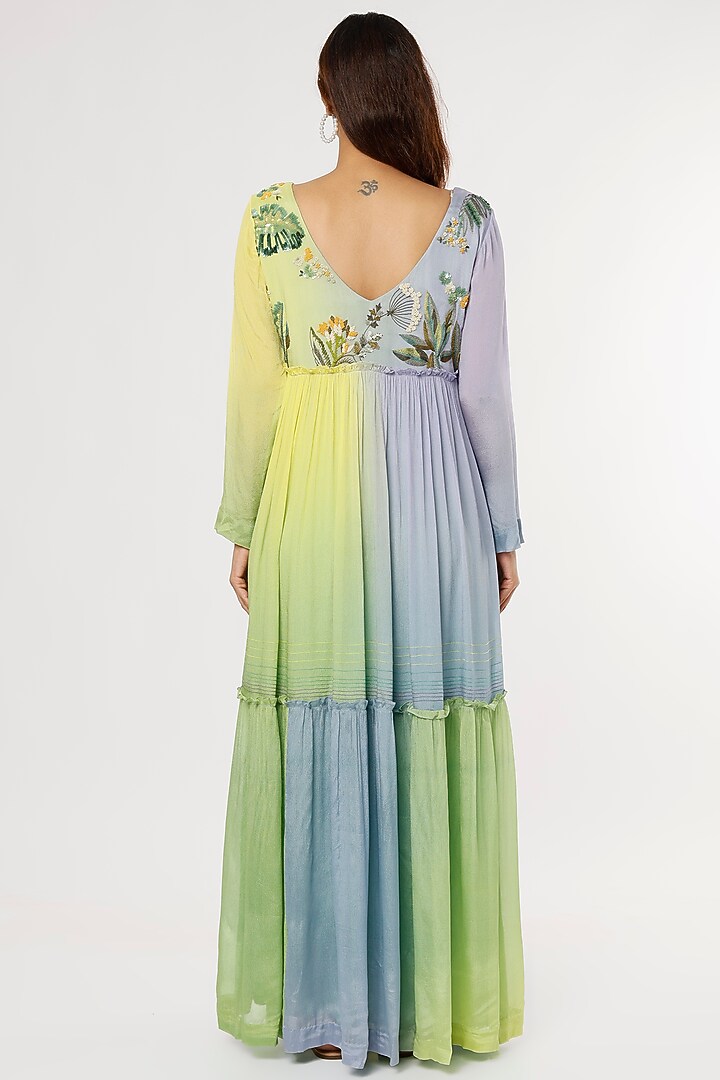 Blue & Yellow Crepe Chiffon Flapper Vacation Dress by Half Full Curve at Pernia's Pop Up Shop