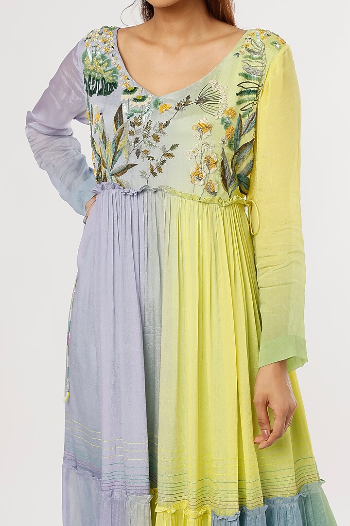 Blue & Yellow Crepe Chiffon Flapper Vacation Dress by Half Full Curve at Pernia's Pop Up Shop