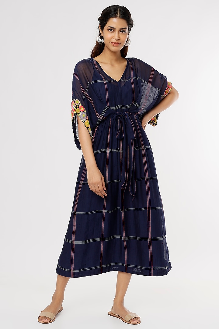 Dark Blue Crepe Chiffon Midi Dress by Half Full Curve