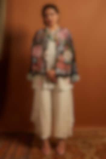 Black Crepe Chiffon Embroidered Jacket by Half Full Curve at Pernia's Pop Up Shop